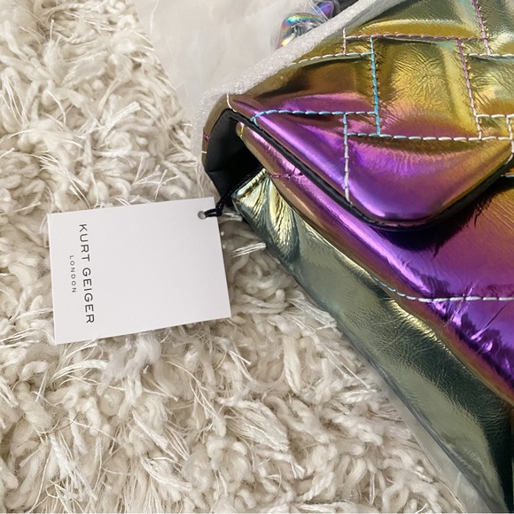 Kurt Geiger London Kensington X Leather Shoulder Bag NWT Rainbow Metallic Ombre - Picture 9 of 10